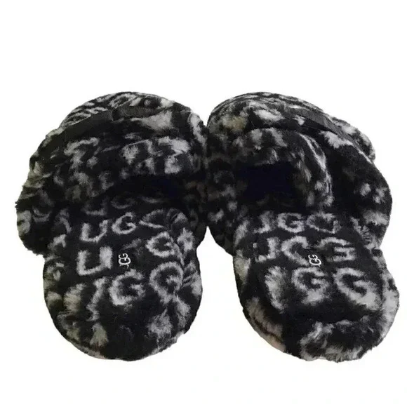 UGG 1118150 Men 12 Soft Fluff It Pop Slides Slip On Casual Slippers Black NEW